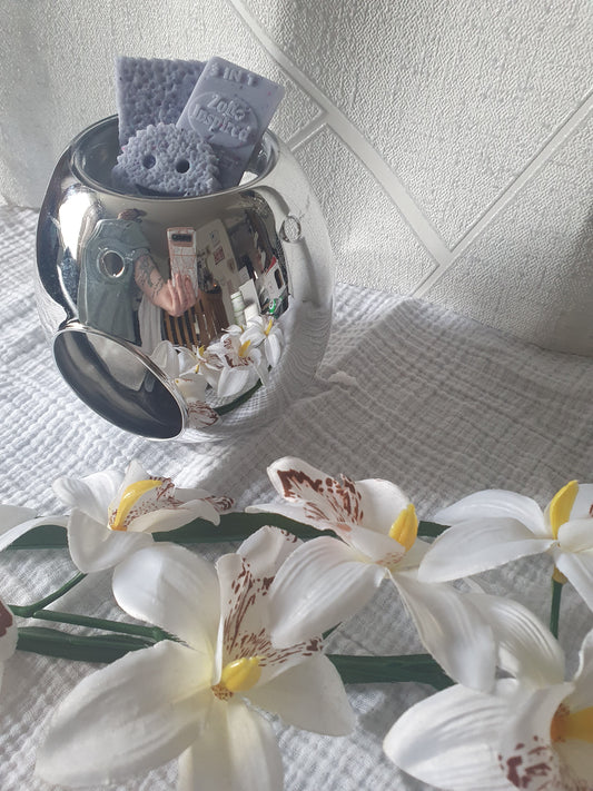 Round Glass Wax Melt Burner - Silver